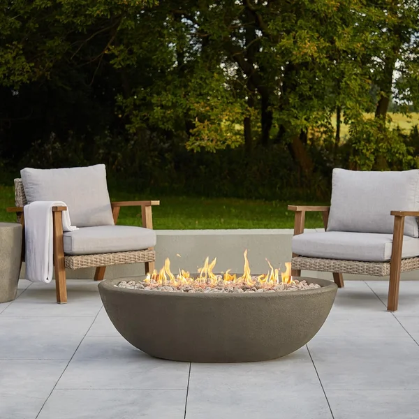 Creekwood 48 Inch Oval MGO Propane Fire Bowl in Glacier Gray by Lakeview Outdoor Designs