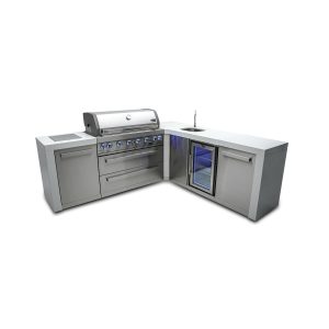 Mont Alpi 8 Ft L-Shaped Propane Outdoor Kitchen Island w/ Side Burner & Beverage Center - MAi805-D90BEV