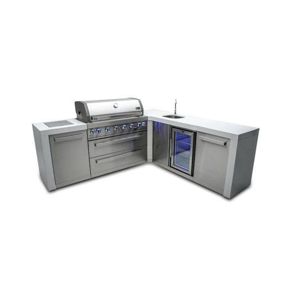 Mont Alpi 8 Ft L-Shaped Propane Outdoor Kitchen Island w/ Side Burner & Beverage Center - MAi805-D90BEV
