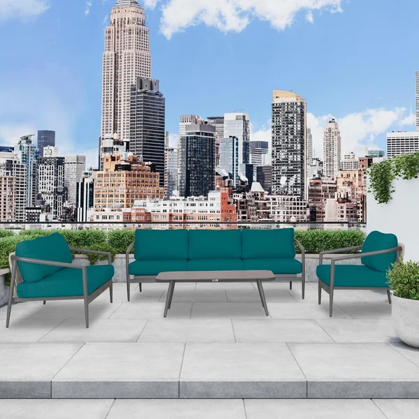 Midnight Cove 4 Pc Aluminum Seating Set w/ Sofa & Loveseat in Slate/Spectrum Peacock by Lakeview Outdoor Designs