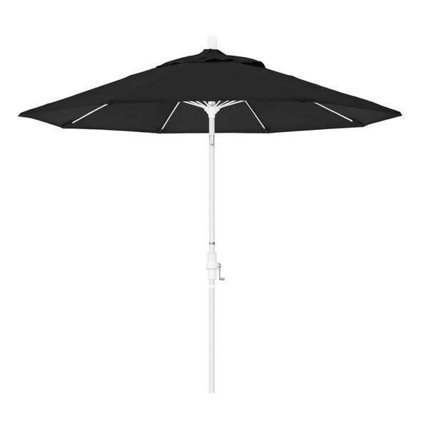 California Umbrella 9 Ft. Octagonal Aluminum Collar Tilt Patio Umbrella W/ Crank Lift & Fiberglass Ribs - Matted White Frame / Sunbrella Canvas Black Canopy
