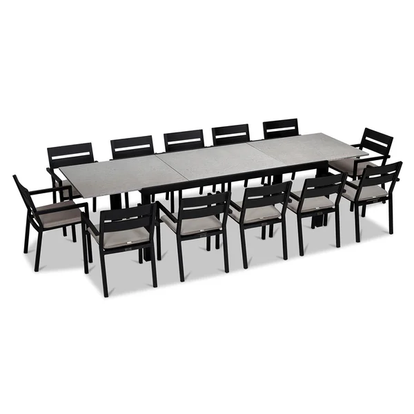 Calm Bay 13 Pc Extendable Aluminum Dining Set in Black/Concrete/Cast Silver by Lakeview Outdoor Designs