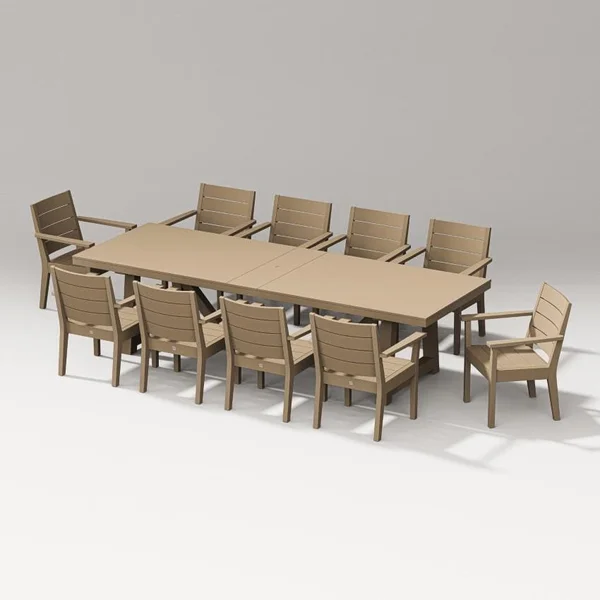 Latitude 11 Pc A-Frame Table Arm Chair Dining Set in Vintage Sahara By PW Designer Series