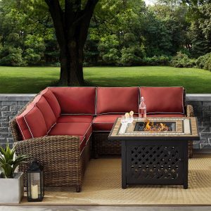 Branchwood 4 Pc Wicker Fire Pit Seating Set in Weathered Brown/Sangria by Ultimate Patio