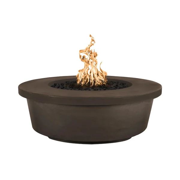 Tempe 48 Inch Round GFRC Natural Gas Fire Pit w/ Glow Plug in Chocolate by The Outdoor Plus