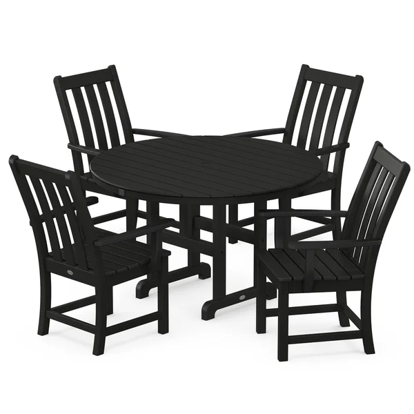 POLYWOOD Vineyard 5-Piece Round Arm Chair Dining Set - Black