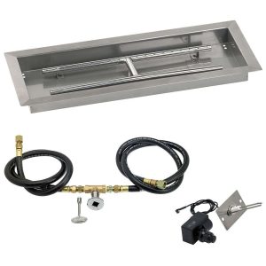 BBQGuys Signature 24 X 8 Inch Stainless Steel Rectangular Drop-In Fire Pit Pan for Spark Ignition Kit - Natural Gas