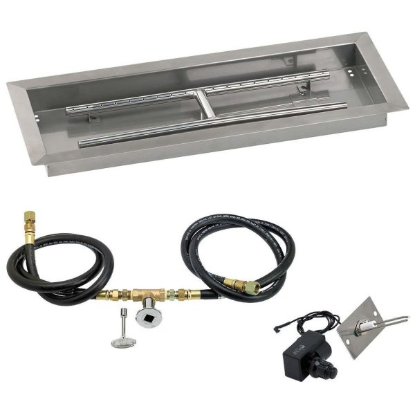 BBQGuys Signature 24 X 8 Inch Stainless Steel Rectangular Drop-In Fire Pit Pan for Spark Ignition Kit - Natural Gas