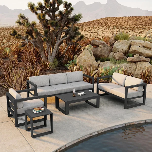 Misty Cove 5 Pc Aluminum Seating Set w/ Sofa in Slate/Cast Silver by Lakeview Outdoor Designs