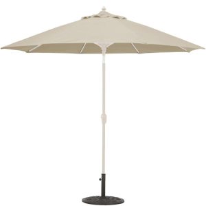 Galtech 9 Ft. Bar Height Octagonal Aluminum Patio Market Umbrella W/ Crank Lift And Auto Tilt - White Frame W/ Sunbrella Canvas Antique Beige Canopy