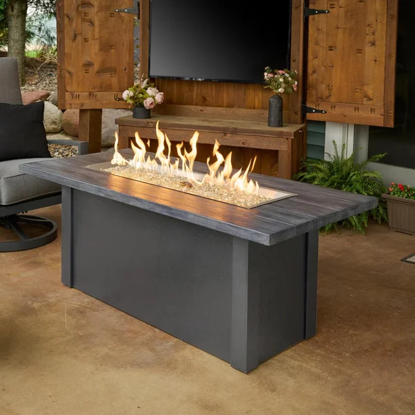 Havenwood 62 Inch Rectangular Powder Coated Steel Propane Fire Pit Table in Gray by The Outdoor GreatRoom Company