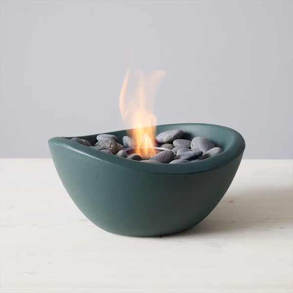 Wave 12 Inch Round Concrete Gel Fuel Table-top Fire Pit in Green by TerraFlame