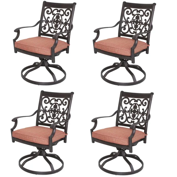 St. Cruz Cast Aluminum 4 Pc Set Swivel Rocker Dining Chair Set in Antique Bronze/Spicy Chili by Darlee