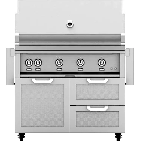 Hestan 42-Inch Natural Gas Grill W/ Rotisserie On Double Drawer & Door Tower Cart - Steeletto - GABR42-NG-SS
