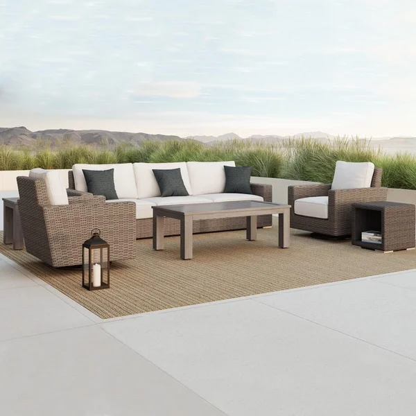 Coronado 6 Pc Wicker Seating Set in Driftwood/Canvas Flax by Sunset West
