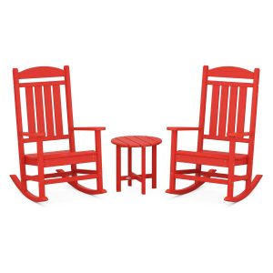 Presidential 3 Pc Recycled Plastic Rocker Set in Sunset Red by POLYWOOD