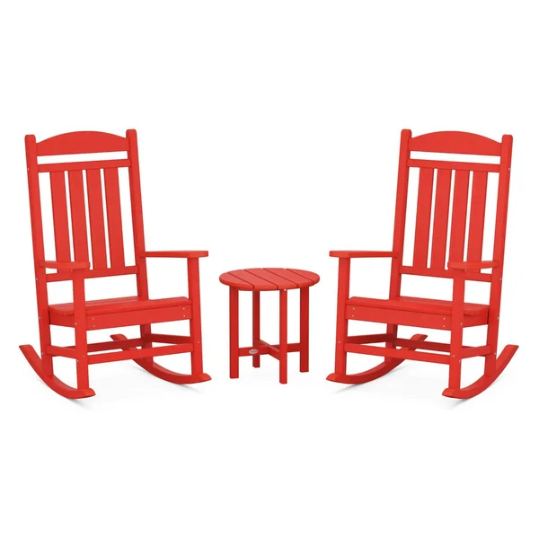 Presidential 3 Pc Recycled Plastic Rocker Set in Sunset Red by POLYWOOD