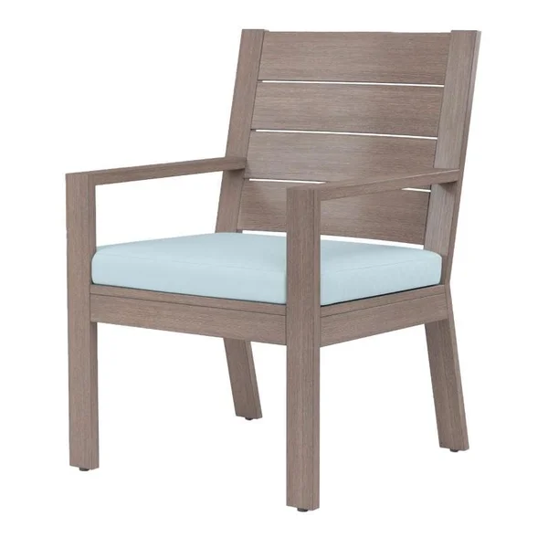 Laguna Aluminum Dining Arm Chair w/ No Welt in Driftwood/Canvas Skyline by Sunset West