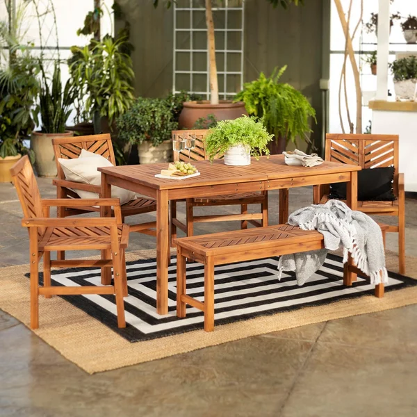 Ultimate Patio Wishlake 6 Piece Acacia Patio Dining Set W/ 60 X 32 Inch Rectangular Table - Brown