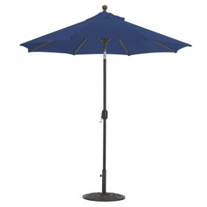 Galtech 7.5 Ft. Octagonal Aluminum Patio Market Umbrella W/ Crank Lift And Deluxe Auto Tilt - Black Frame W/ Sunbrella Canvas Navy Canopy