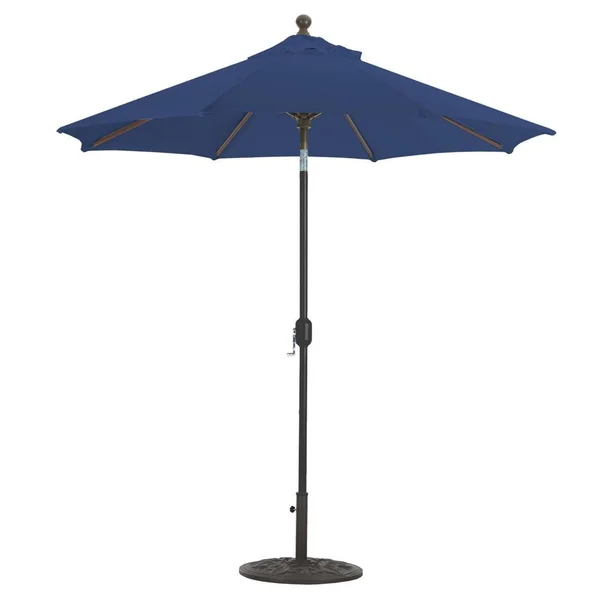Galtech 7.5 Ft. Octagonal Aluminum Patio Market Umbrella W/ Crank Lift And Deluxe Auto Tilt - Black Frame W/ Sunbrella Canvas Navy Canopy