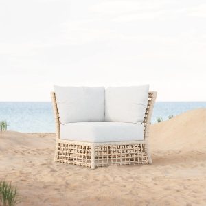 Kiawah Wicker Corner Club Chair in Almond/Cloud by Azzurro Living