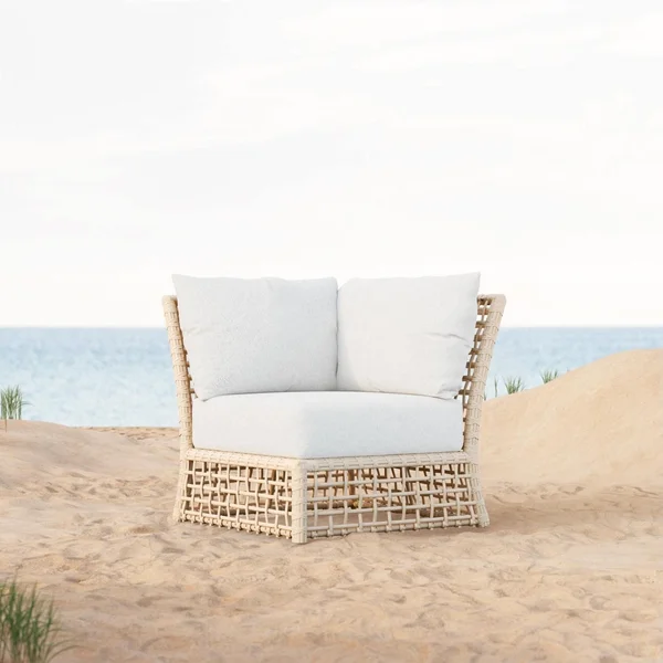 Kiawah Wicker Corner Club Chair in Almond/Cloud by Azzurro Living