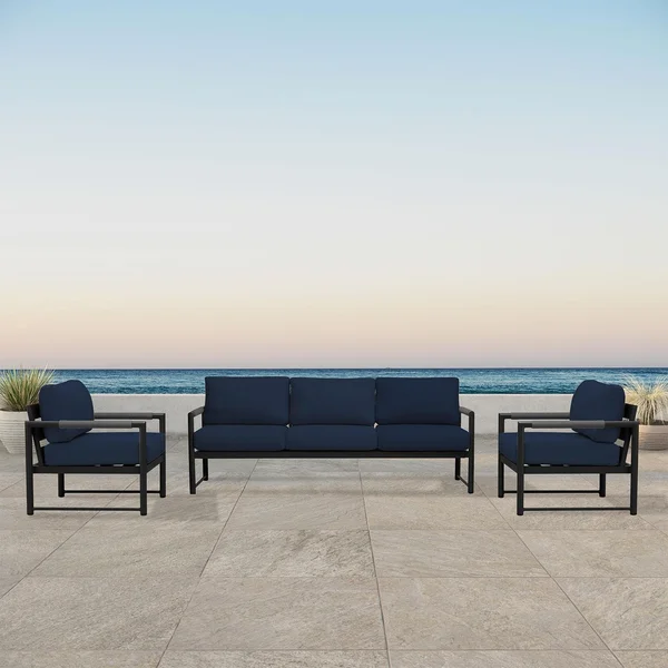 Avenue Bay 3 Pc Aluminum Sofa Club Chair Set in Black/Spectrum Indigo by Lakeview Outdoor Designs