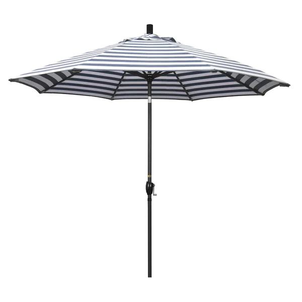 California Umbrella Pacific Trail Series 9 Ft Octagonal Aluminum Push Button Tilt Patio Umbrella W/ Crank Lift - Stone Black Frame / Olefin Navy White Cabana Stripe Canopy