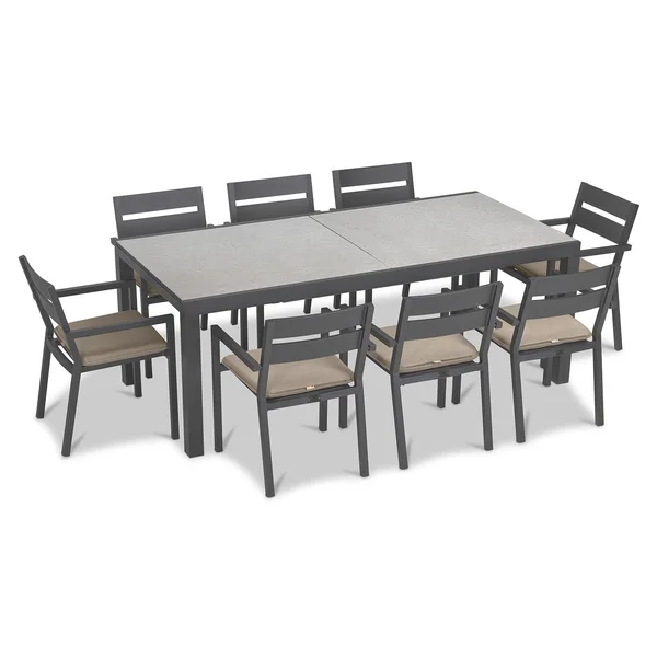Calm Bay 9 Pc Extendable Aluminum Dining Set in Slate/Concrete/Heather Beige by Lakeview Outdoor Designs