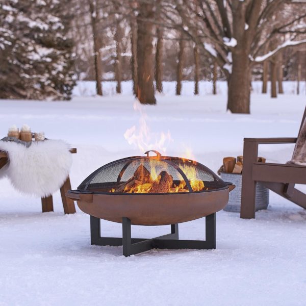 Classique 37 Inch Round Powder Coated Steel Wood Burning Fire Pit in Steel by Lakeview Outdoor Designs