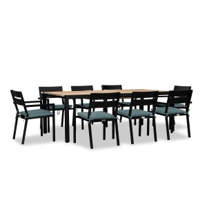 Calm Bay Communal 9 Pc Extendable Aluminum Dining Set in Black/Cast Lagoon by Lakeview Outdoor Designs