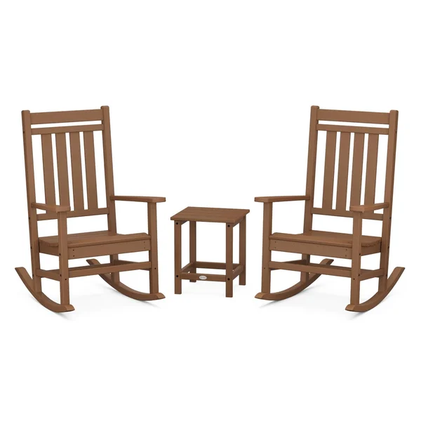 Estate 3 Pc Recycled Plastic Seating Set w/ Long Island End Table in Teak by POLYWOOD