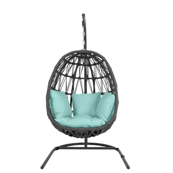 Milano Aluminum & Olefin Rope Patio Hanging Chair in Dupione Celeste w/ Self Welt By Sunset West