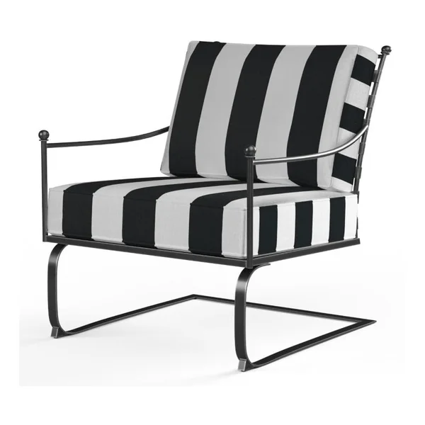 Provence Wrought Iron Rocking Club Chair in Pewter/Cabana Classic by Sunset West