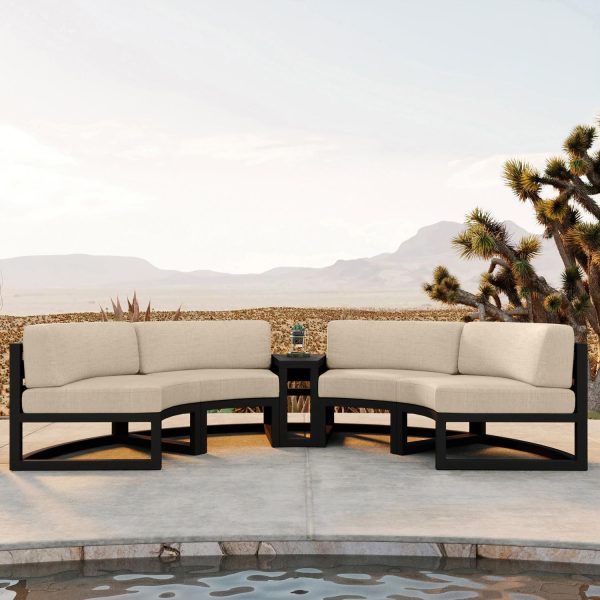 Misty Cove 3 Pc Aluminum Seating Set - Curved Sectional in Black/Canvas Flax by Lakeview Outdoor Designs