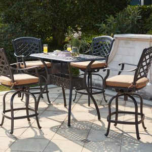 Sedona 5 Pc Cast Aluminum Counter Height Bar Set w/ 52 X 26 Inch Series 60 Table in Antique Bronze/Sesame by Darlee