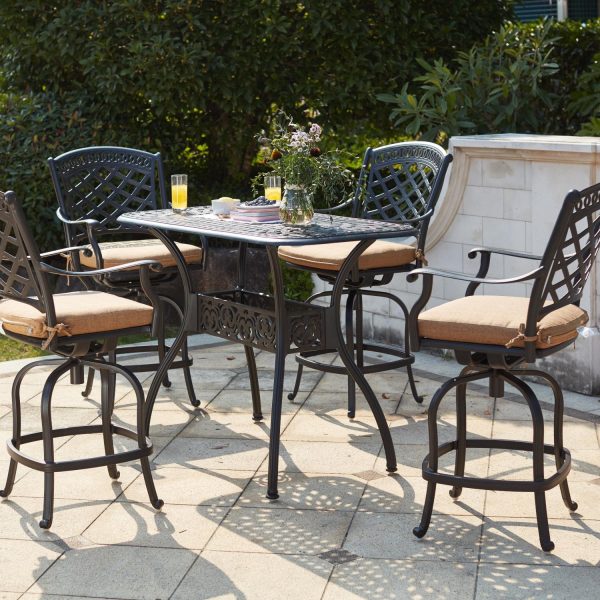 Sedona 5 Pc Cast Aluminum Counter Height Bar Set w/ 52 X 26 Inch Series 60 Table in Antique Bronze/Sesame by Darlee