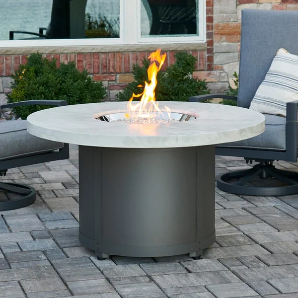 Beacon 48 Inch Round Powder Coated Steel Natural Gas Fire Pit Table in White by The Outdoor GreatRoom Company
