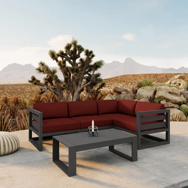 Misty Cove 5 Pc Aluminum Seating Set w/ Sectional & Portal Coffee Table in Slate/Canvas Henna by Lakeview Outdoor Designs