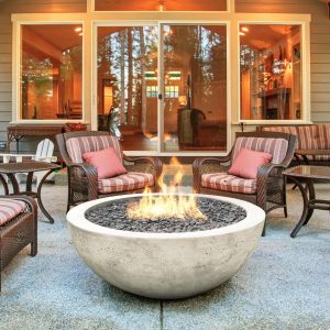Valley Bay 5 36 Inch Round GFRC Natural Gas Fire Bowl in Natural by Lakeview Outdoor Designs
