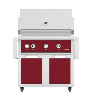 Hestan 36-Inch Propane Gas Grill W/ Sear Burner & Rotisserie On Double Door Tower Cart - Tin Roof - GMBR36-LP-BG