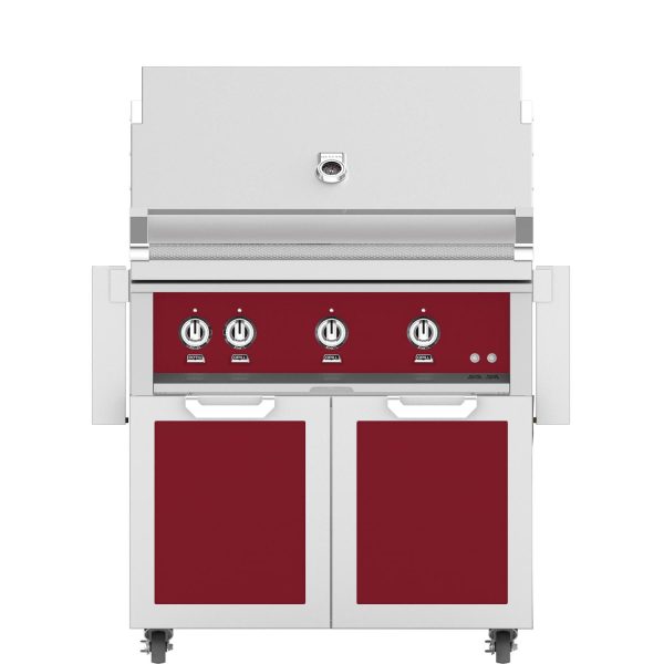 Hestan 36-Inch Propane Gas Grill W/ Sear Burner & Rotisserie On Double Door Tower Cart - Tin Roof - GMBR36-LP-BG