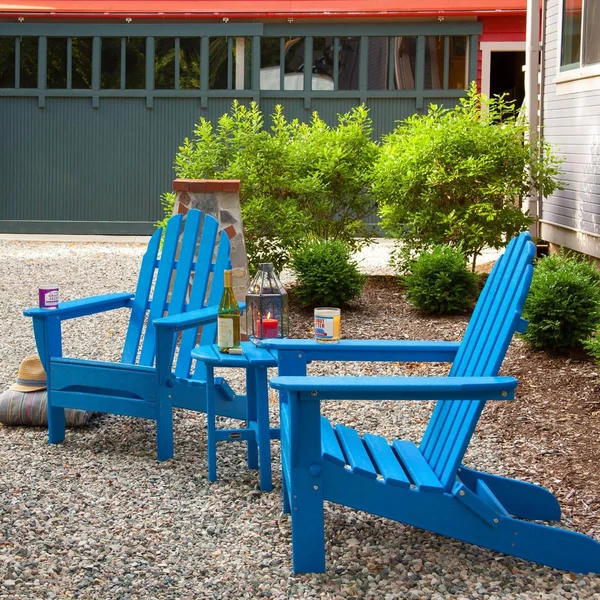 Classic Adirondack 3 Pc Recycled Plastic Seating Set w/ Folding Chairs in Pacific Blue by POLYWOOD