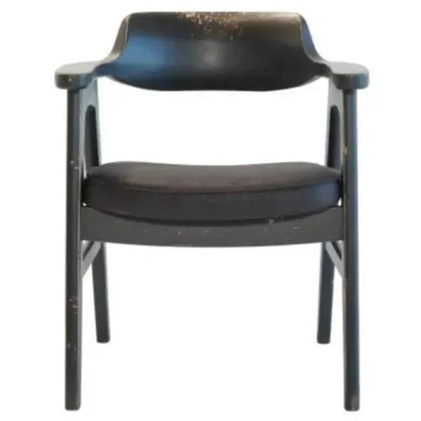 Wagner Chair - Distressed Black with Black Faux Leather Seat