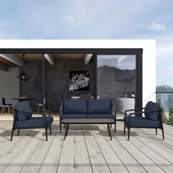 Midnight Cove 4 Pc Aluminum Seating Set w/ Loveseat in Black/Spectrum Indigo by Lakeview Outdoor Designs