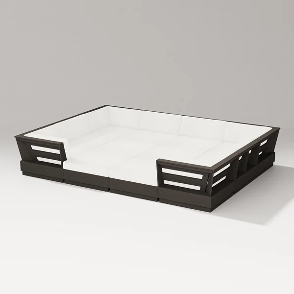 Elevate 12 Pc Recycled Plastic Pit Sectional Seating Set in Vintage Coffee/Natural Linen By PW Designer Series