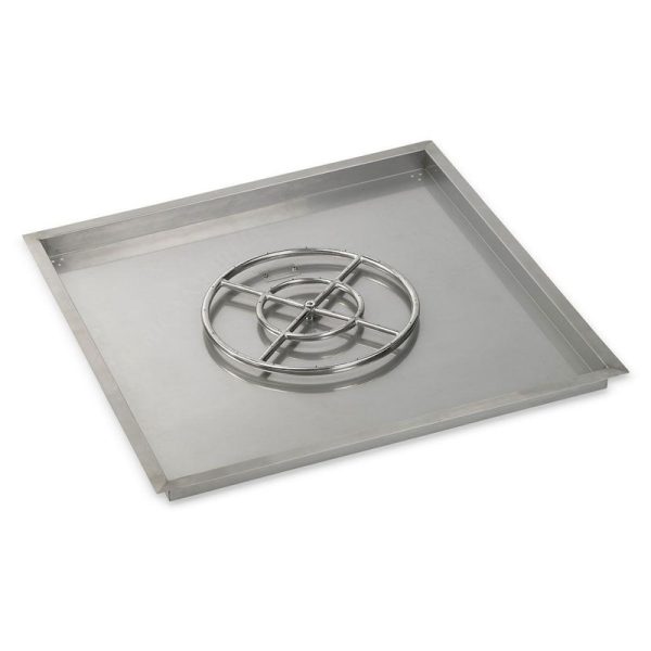 BBQGuys Signature 36-Inch Stainless Steel Square Drop-In Pan W/ 18-Inch Natural Gas Fire Ring - SS-SQP-36-ASBL