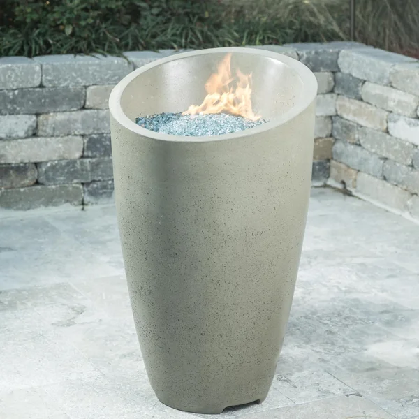 Eclipse 23 Inch Round GFRC Propane Fire Urn in Smoke by American Fyre Designs