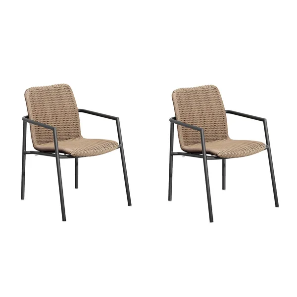 Orso 2 Pc Wicker & Aluminum Dining Arm Chair in Carbon/Sand By Oxford Garden